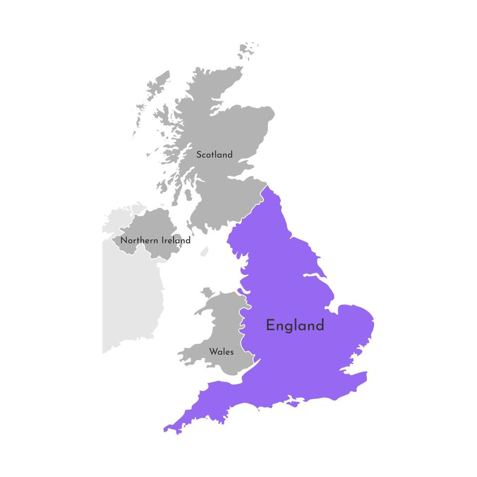 Vector isolated simplified illustration icon with grey silhouette of United Kingdom of Great Britain and Northern Ireland provinces. Selected administrative division England. White outline