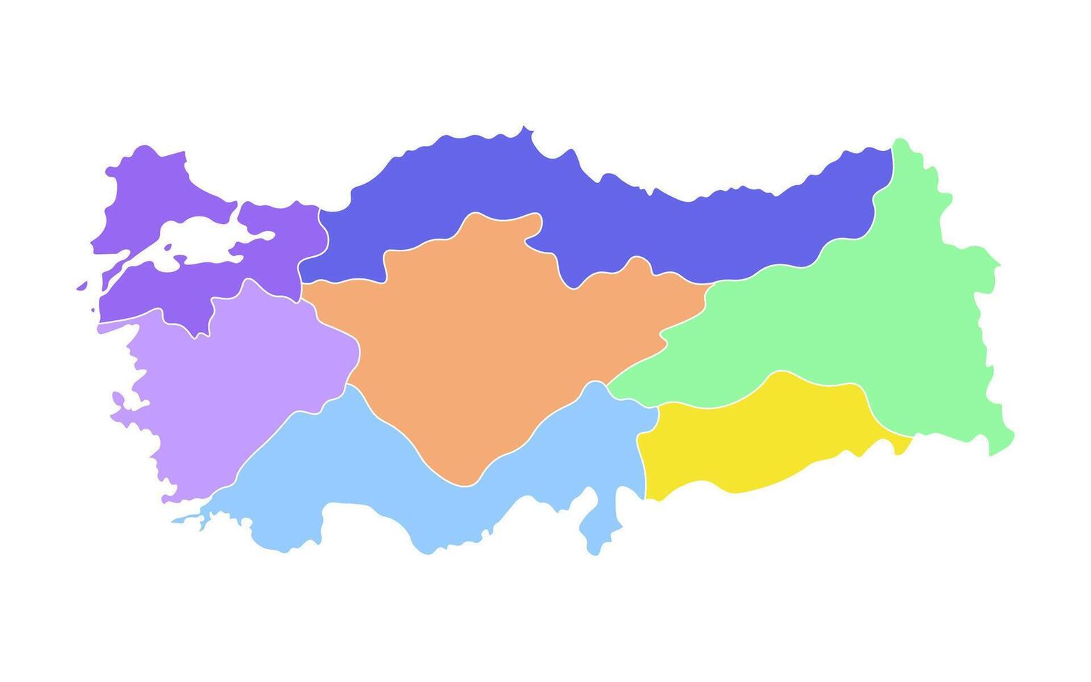 Colorful vector isolated simplified map of Turkey regions. Borders of administrative divisions. White background