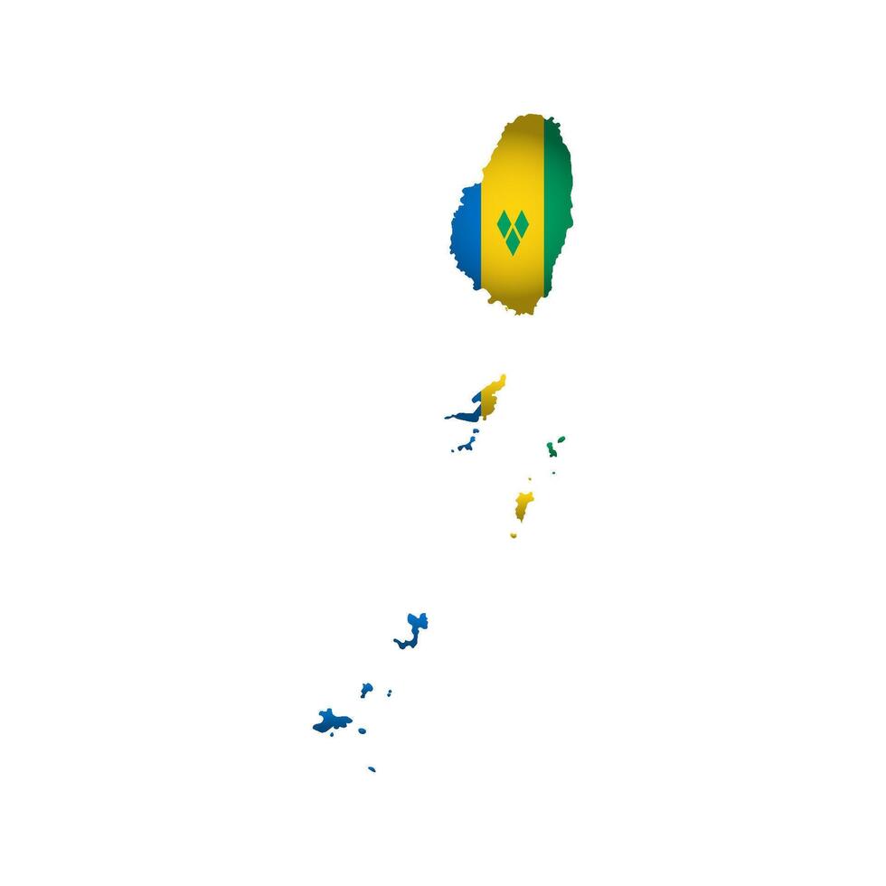 Vector isolated illustration with national flag with shape of Saint Vincent and the Grenadines map simplified. Volume shadow on the map. White background