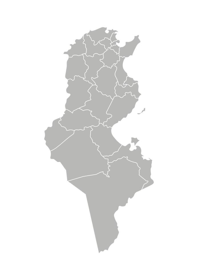 vector aislado ilustración de simplificado administrativo mapa de Túnez. fronteras de el gobernaciones, regiones. gris siluetas blanco contorno