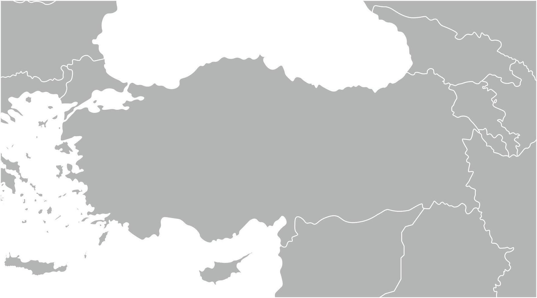 Vector modern illustration. Simplified geographical grey map of Turkey and nearest states Syria, Greece, Bulgaria, Iran and etc. White background of Black and Mediterranean Sea.