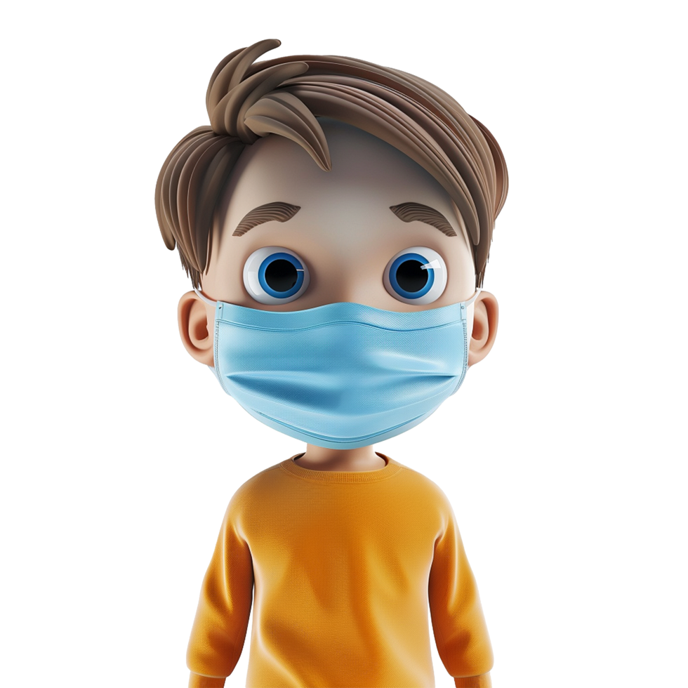 AI generated 3d small boy wear face mask png isolated on transparent background