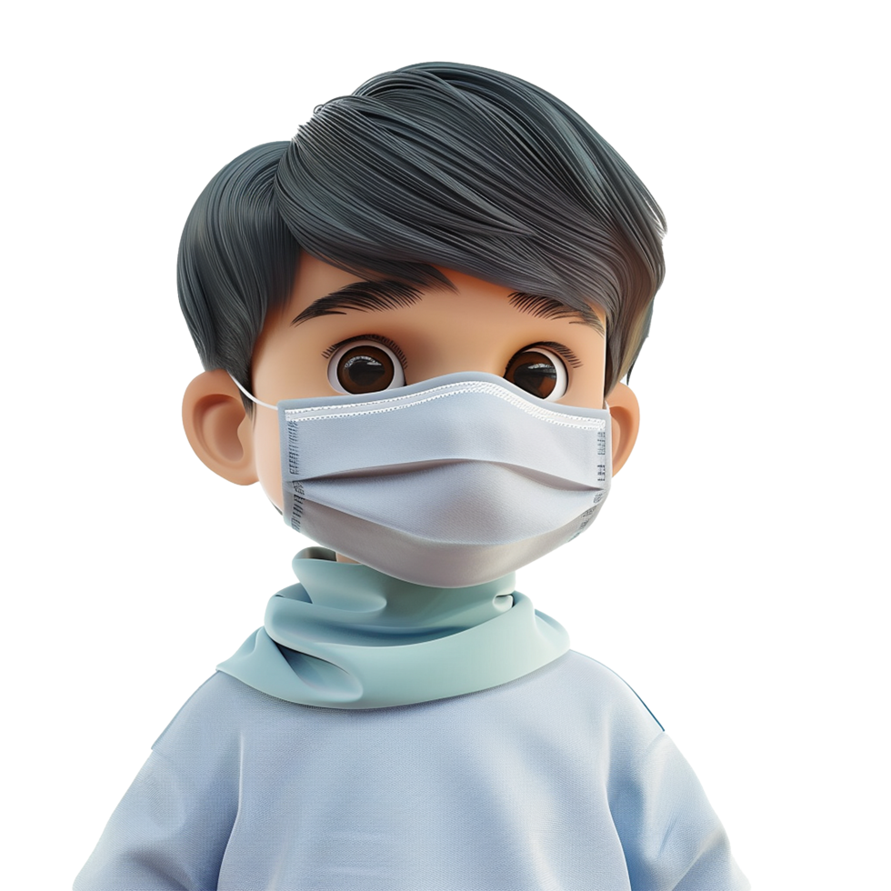 AI generated 3d small boy wear face mask png isolated on transparent background