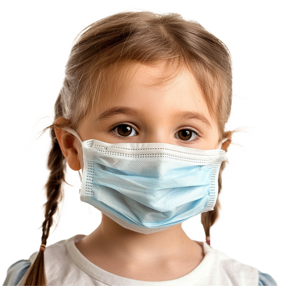 AI generated Small girl wear face mask png isolated on transparent background