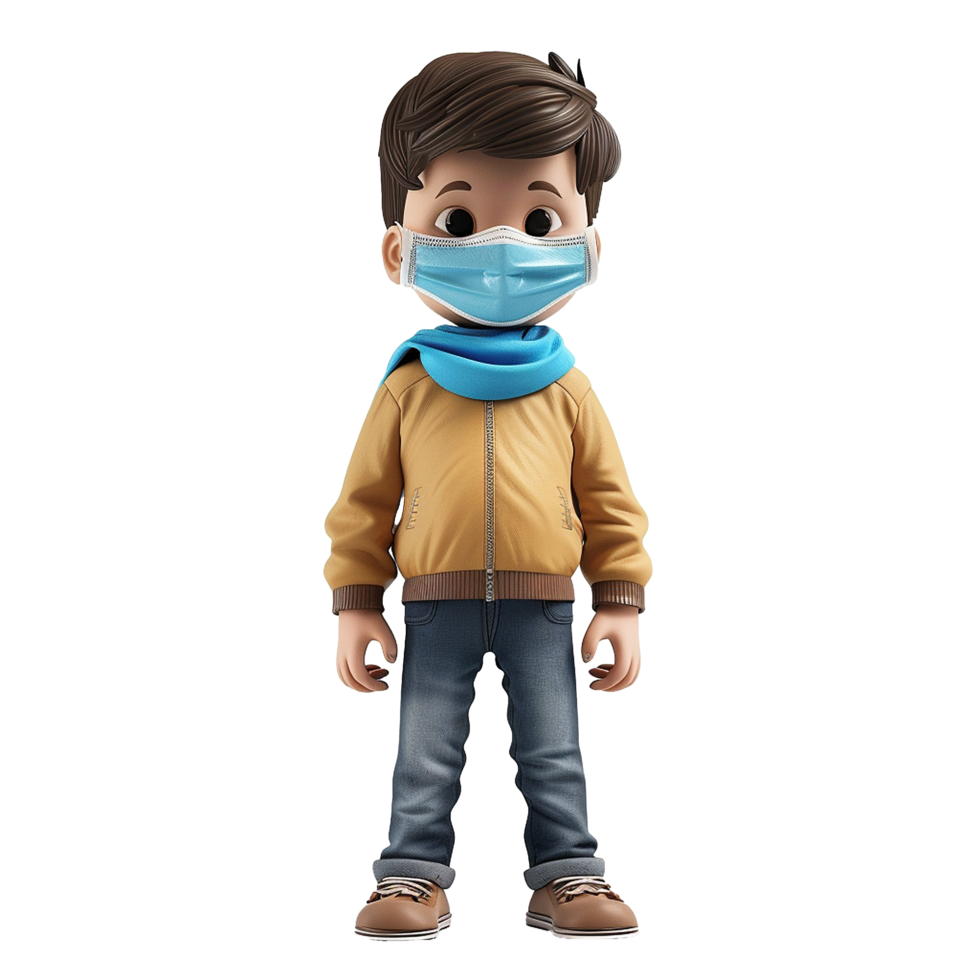 AI generated 3d small boy wear face mask png isolated on transparent background