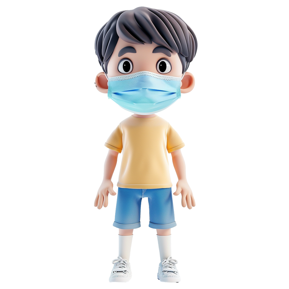 AI generated 3d small boy wear face mask png isolated on transparent background