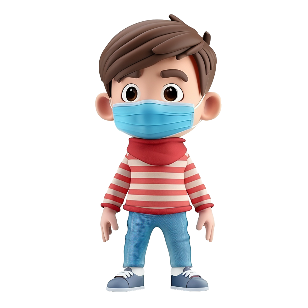 AI generated 3d small boy wear face mask png isolated on transparent background