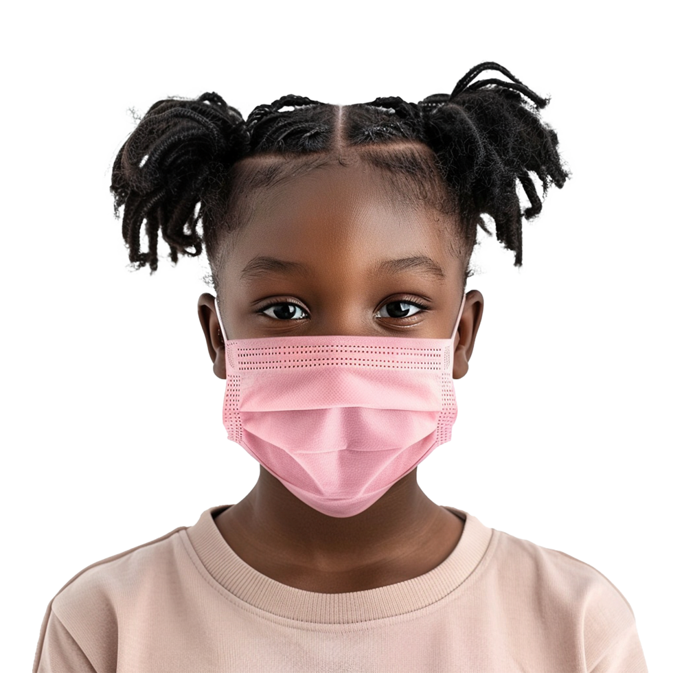 AI generated Small black girl wear face mask png isolated on transparent background