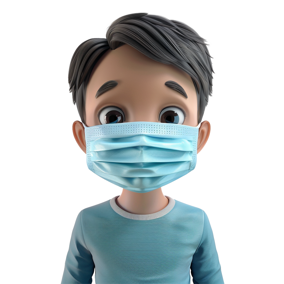 AI generated 3d small boy wear face mask png isolated on transparent background