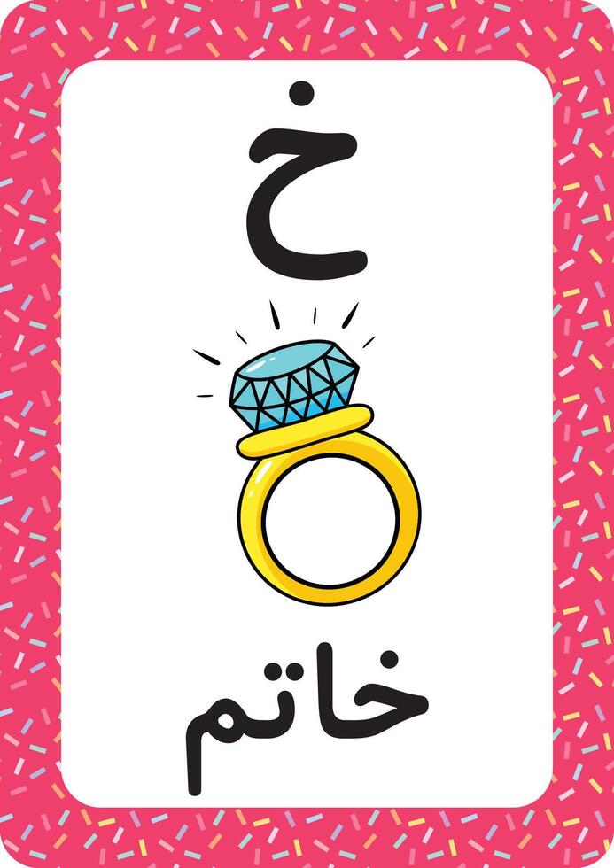 imprimible Arábica alfabeto letra tarjeta de memoria flash. aprendizaje el Arábica idioma. boca dibujos animados. vector