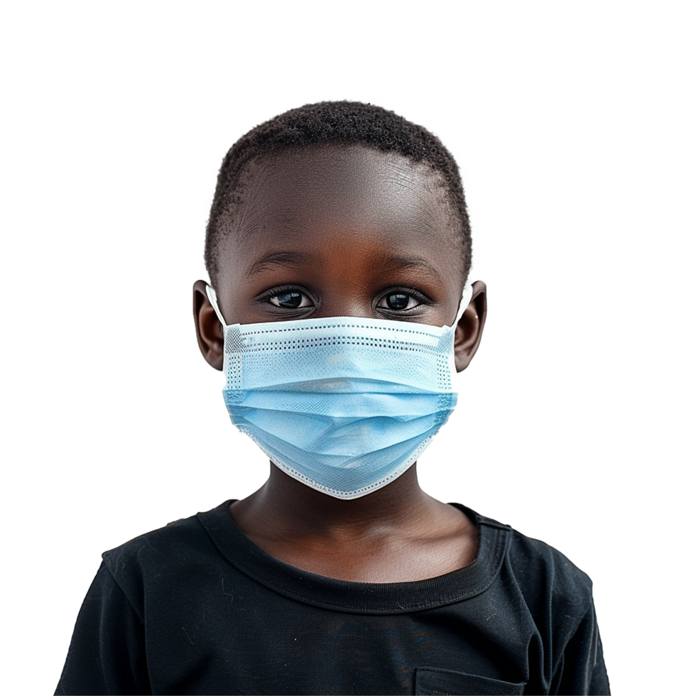 AI generated Small black boy wear face mask png isolated on transparent background