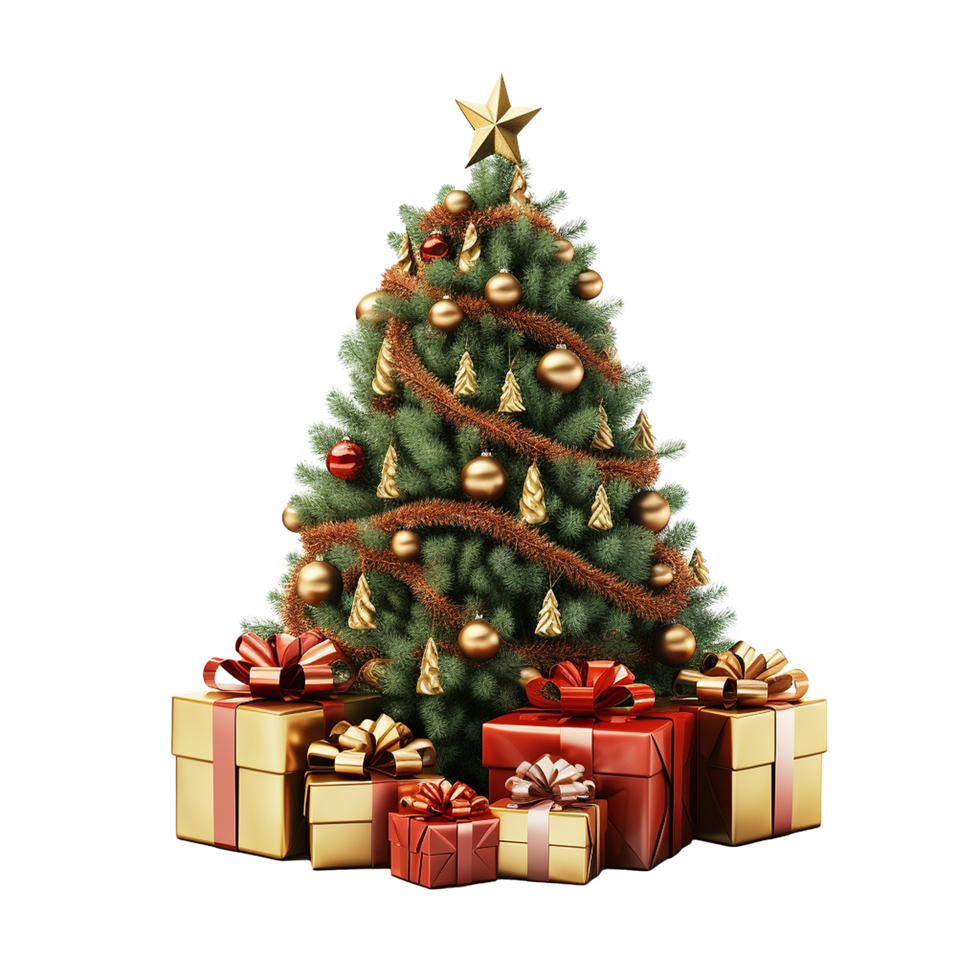 AI generated Christmas tree with gift png isolated on transparent background