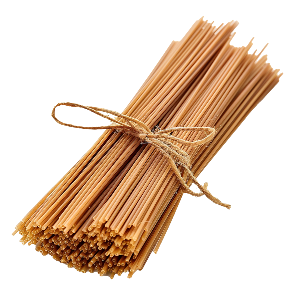 AI generated Bunch of brown uncooked buckwheat spaghetti isolated on transparent background png