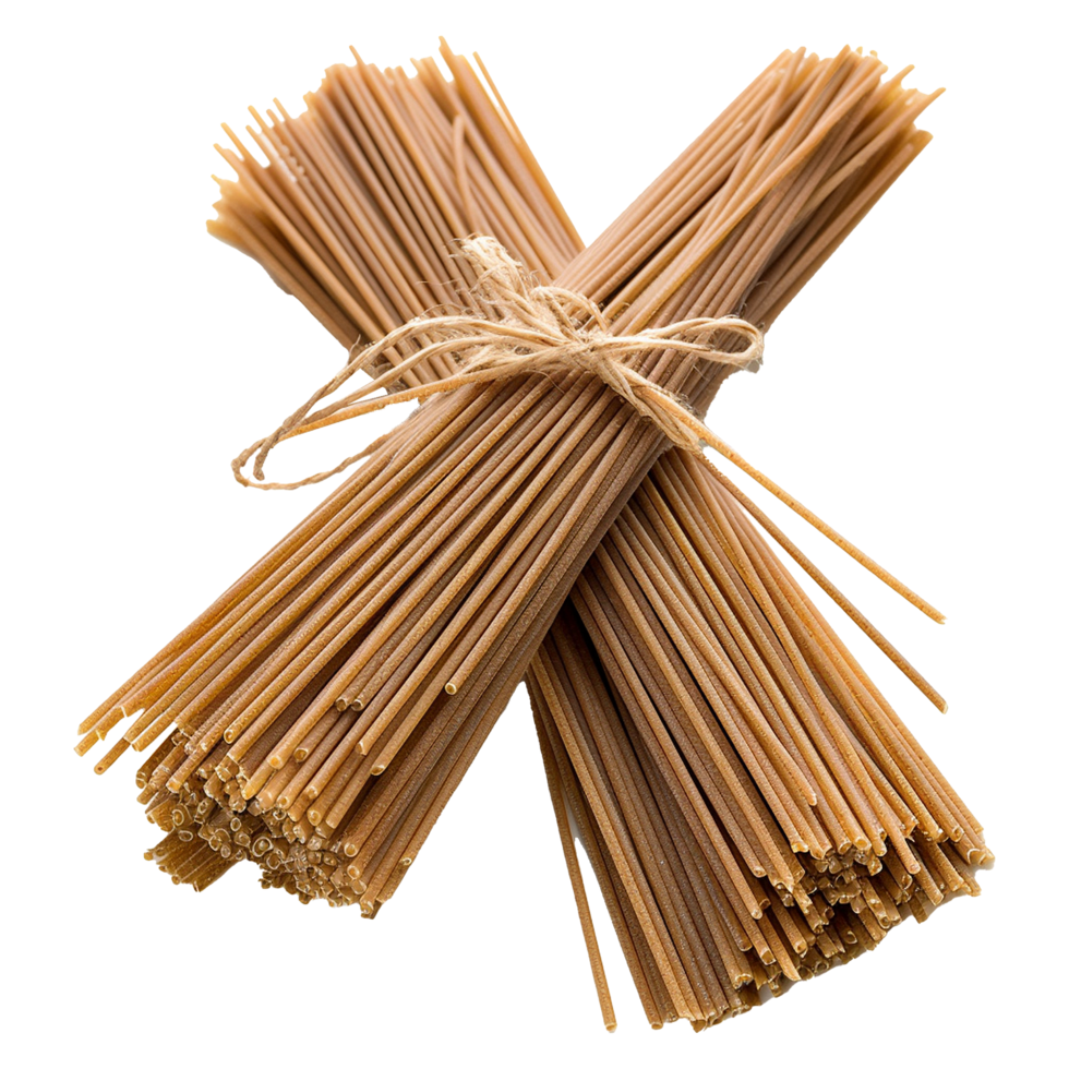 AI generated Bunch of brown uncooked buckwheat spaghetti isolated on transparent background png
