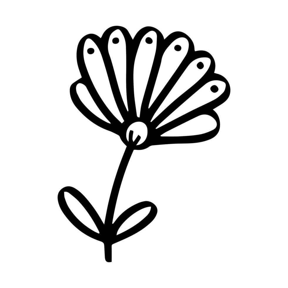 simple doodle flower, black and white ink pen drawing. vector