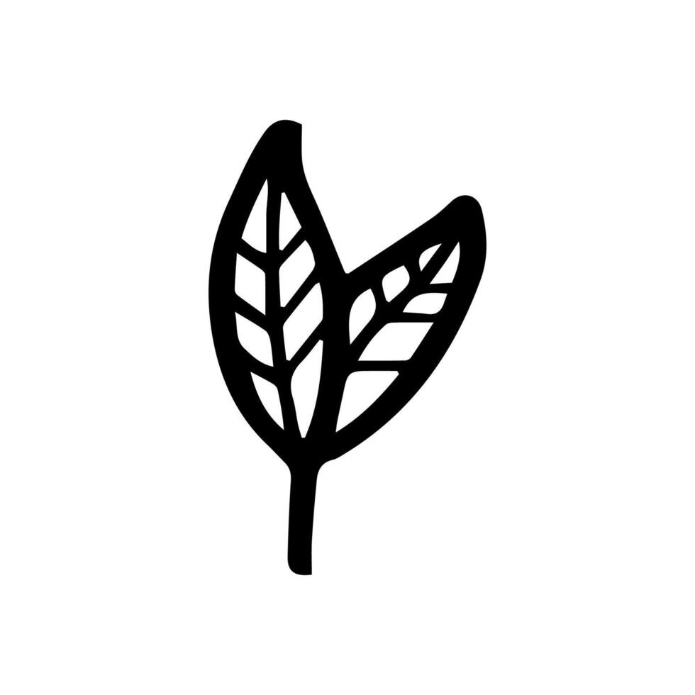 simple doodle leaf flower, black and white ink pen drawing. vector