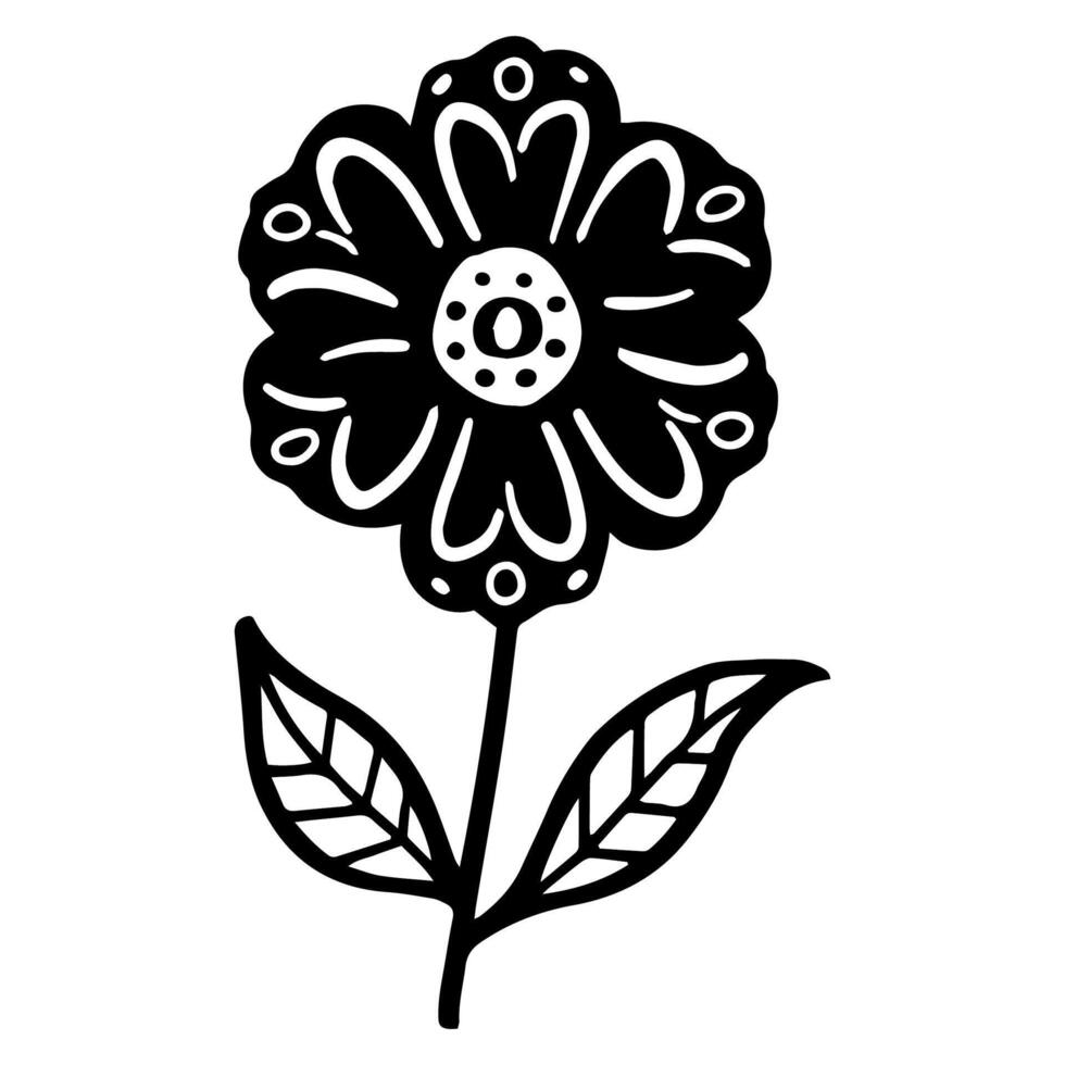 simple doodle flower, black and white ink pen drawing. vector