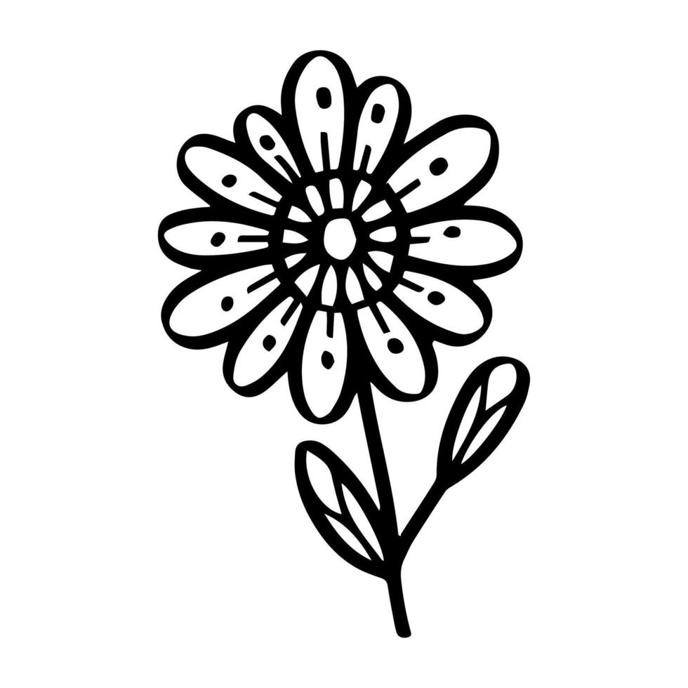 sencillo garabatear flor, negro y blanco tinta bolígrafo dibujo. vector