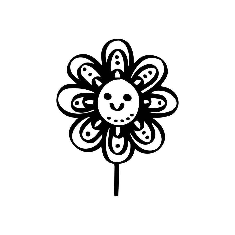 simple doodle flower, black and white ink pen drawing. vector