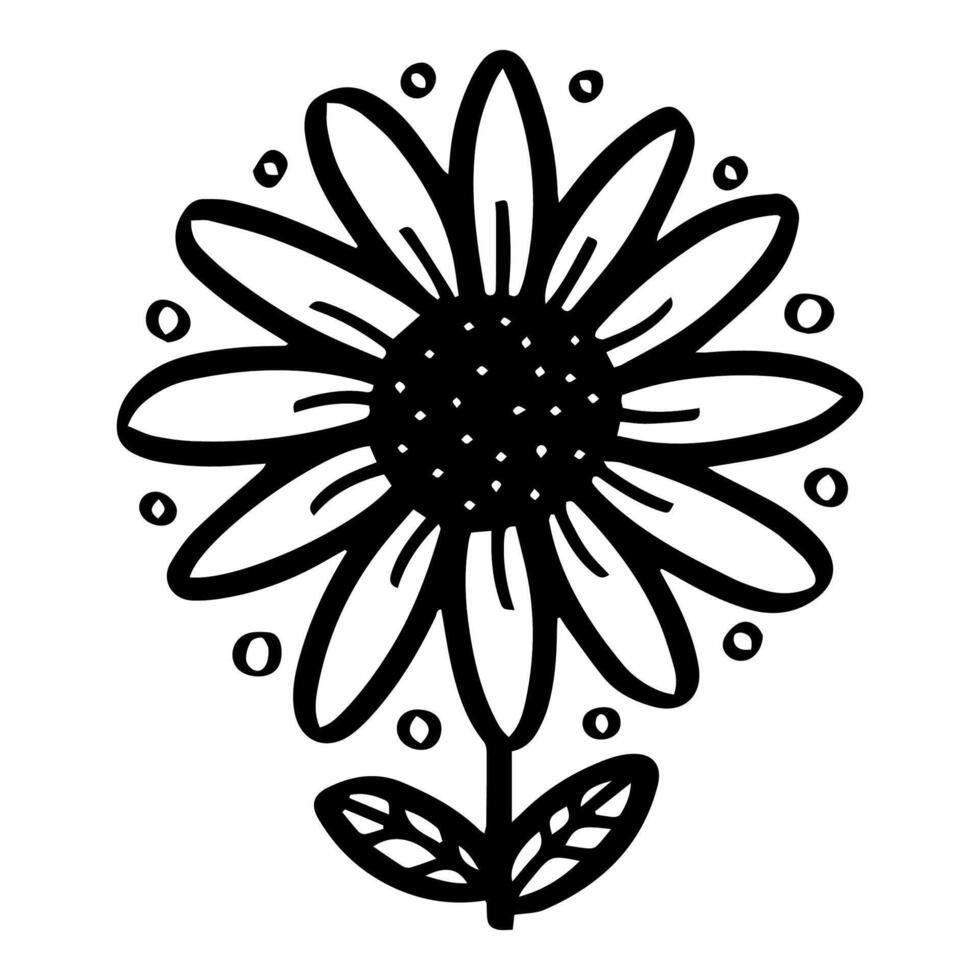 simple doodle flower, black and white ink pen drawing. vector