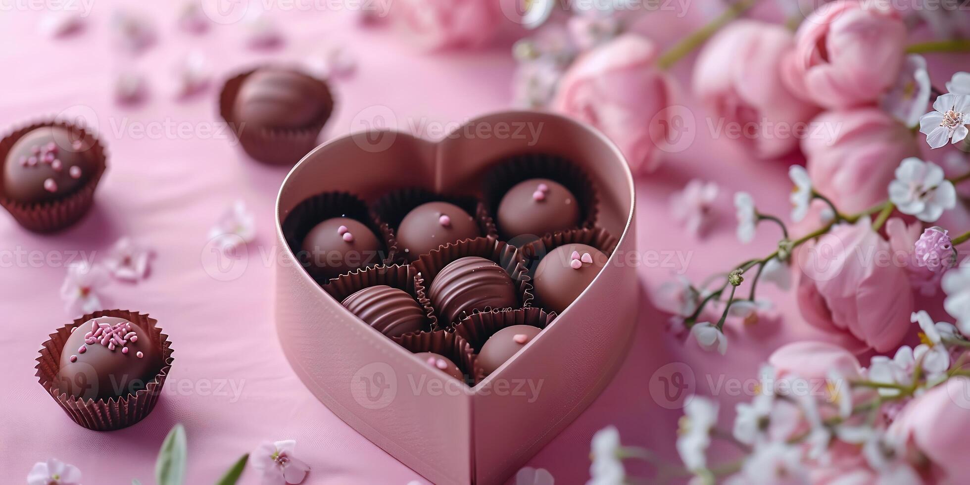AI Generated  Luxury box of handmade chocolates with rose. Gift concept. photo