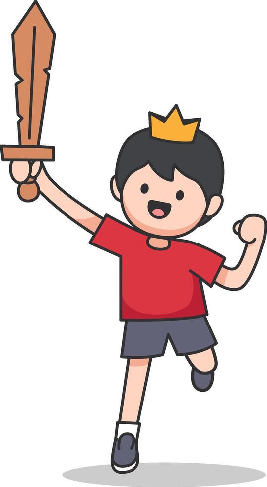 Cartoon boy holding a sword and wearing a crown vector