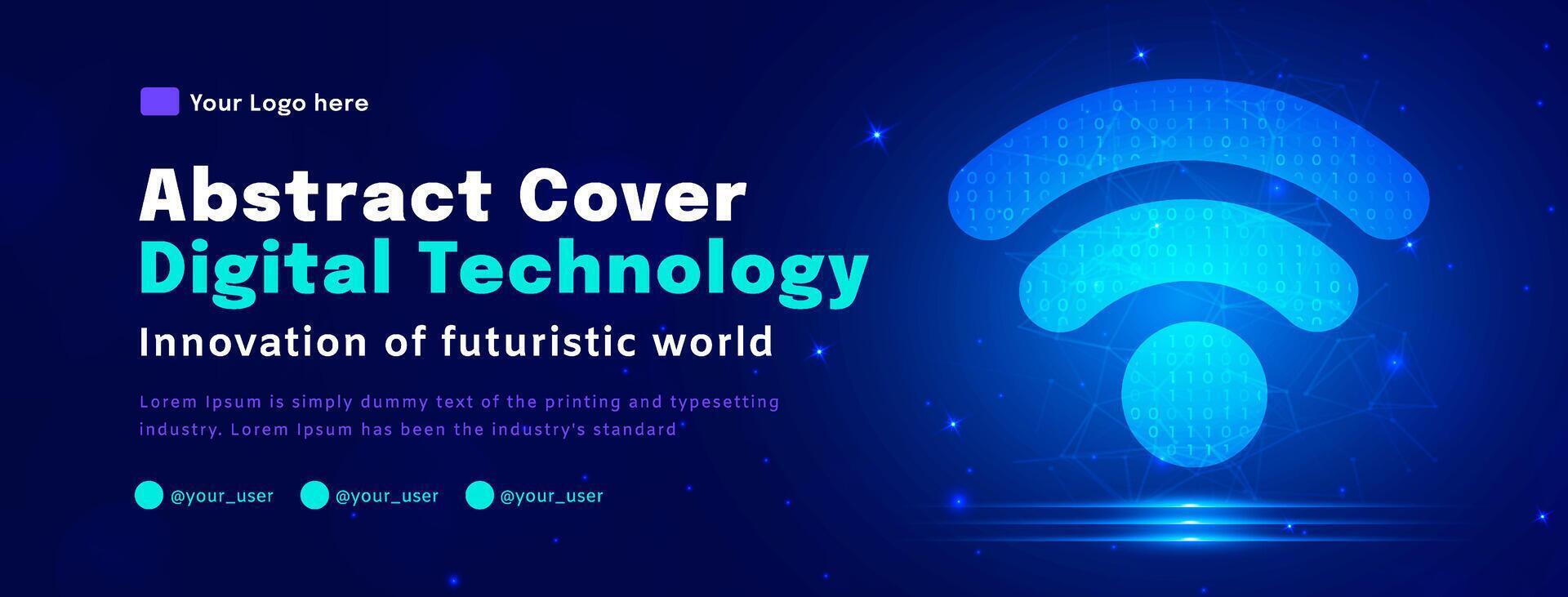 Digital technology poster cover, wifi wireless blue background, cyber information, abstract communication, innovation future tech data, internet network connection, Ai big data, illustration vector