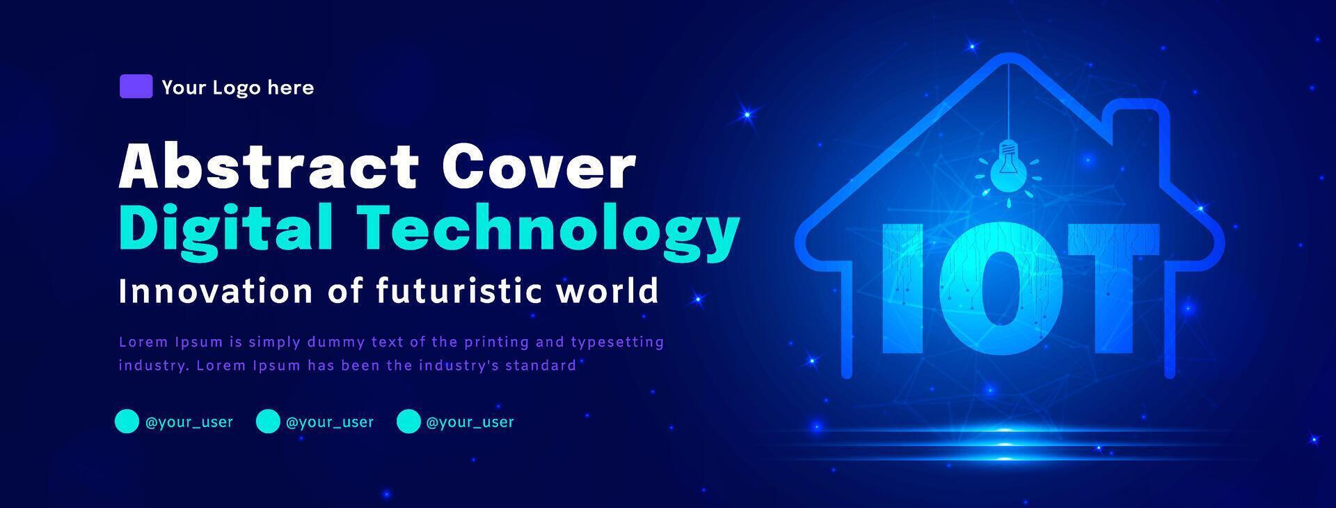 Digital technology poster cover, Smart home IOT blue background, cyber information, abstract communication, innovation future tech data, internet network connection, Ai big data, illustration vector