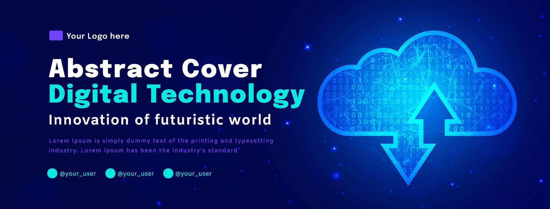 Digital technology poster cover, Cloud computing blue background, cyber information, abstract communication, innovation future tech data, internet network connection, Ai big data, illustration vector