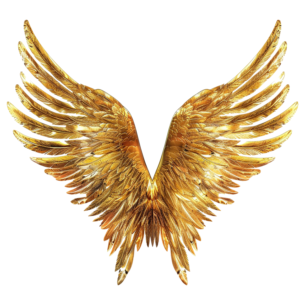 AI generated Golden wings ornament isolated on a transparent background png