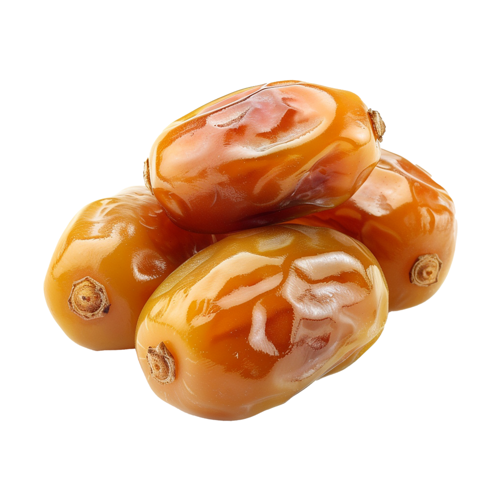 AI generated Golden dates in wooden bowl isolated on transparent background png