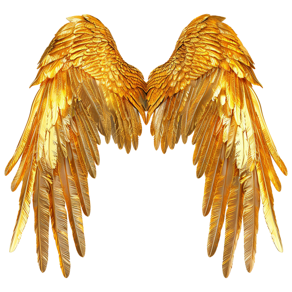 ai gerado dourado asas enfeite isolado em uma transparente fundo png