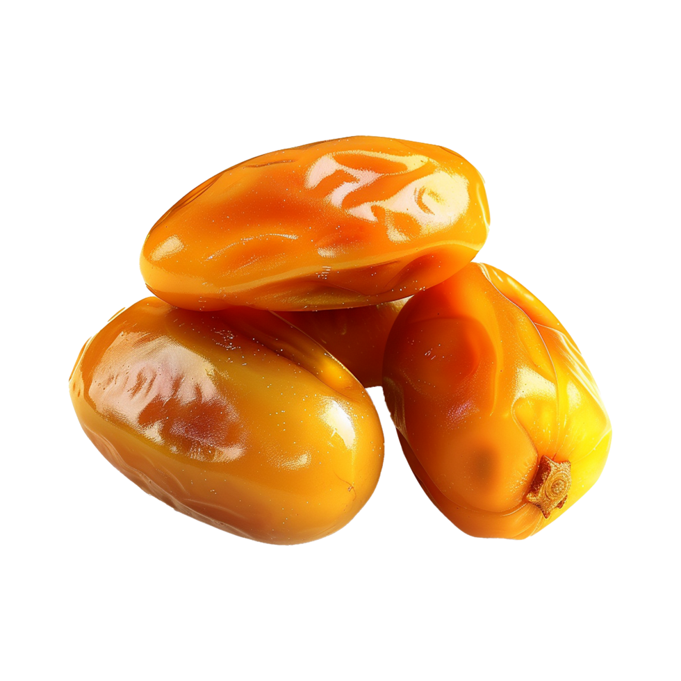 AI generated Golden dates in wooden bowl isolated on transparent background png