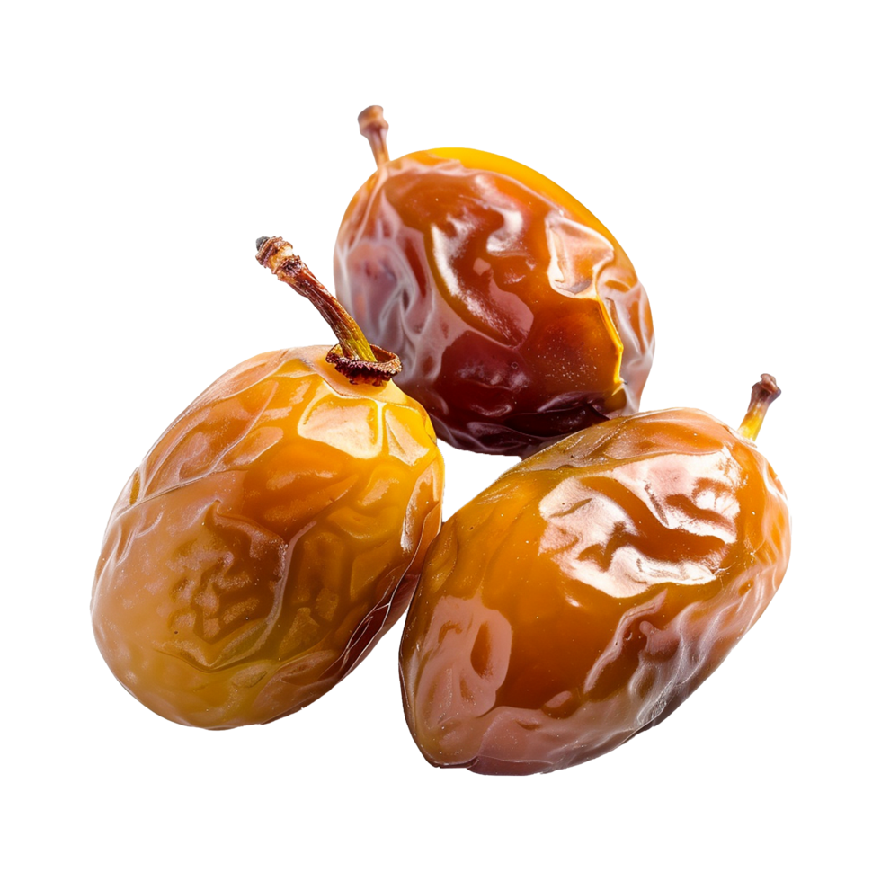 AI generated Golden dates in wooden bowl isolated on transparent background png