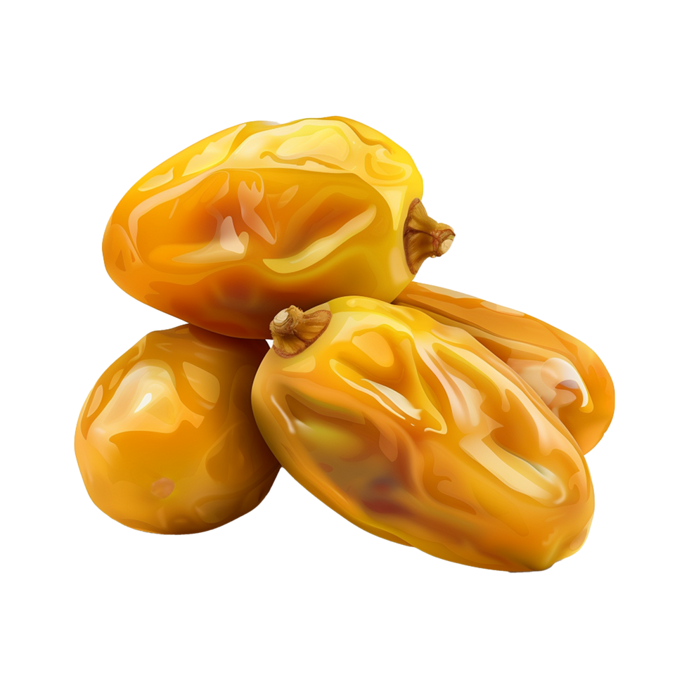 AI generated Golden dates in wooden bowl isolated on transparent background png