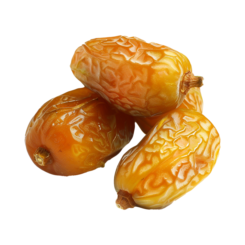 AI generated Golden dates in wooden bowl isolated on transparent background png