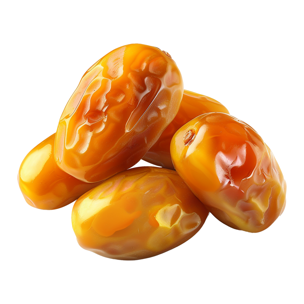 AI generated Golden dates in wooden bowl isolated on transparent background png