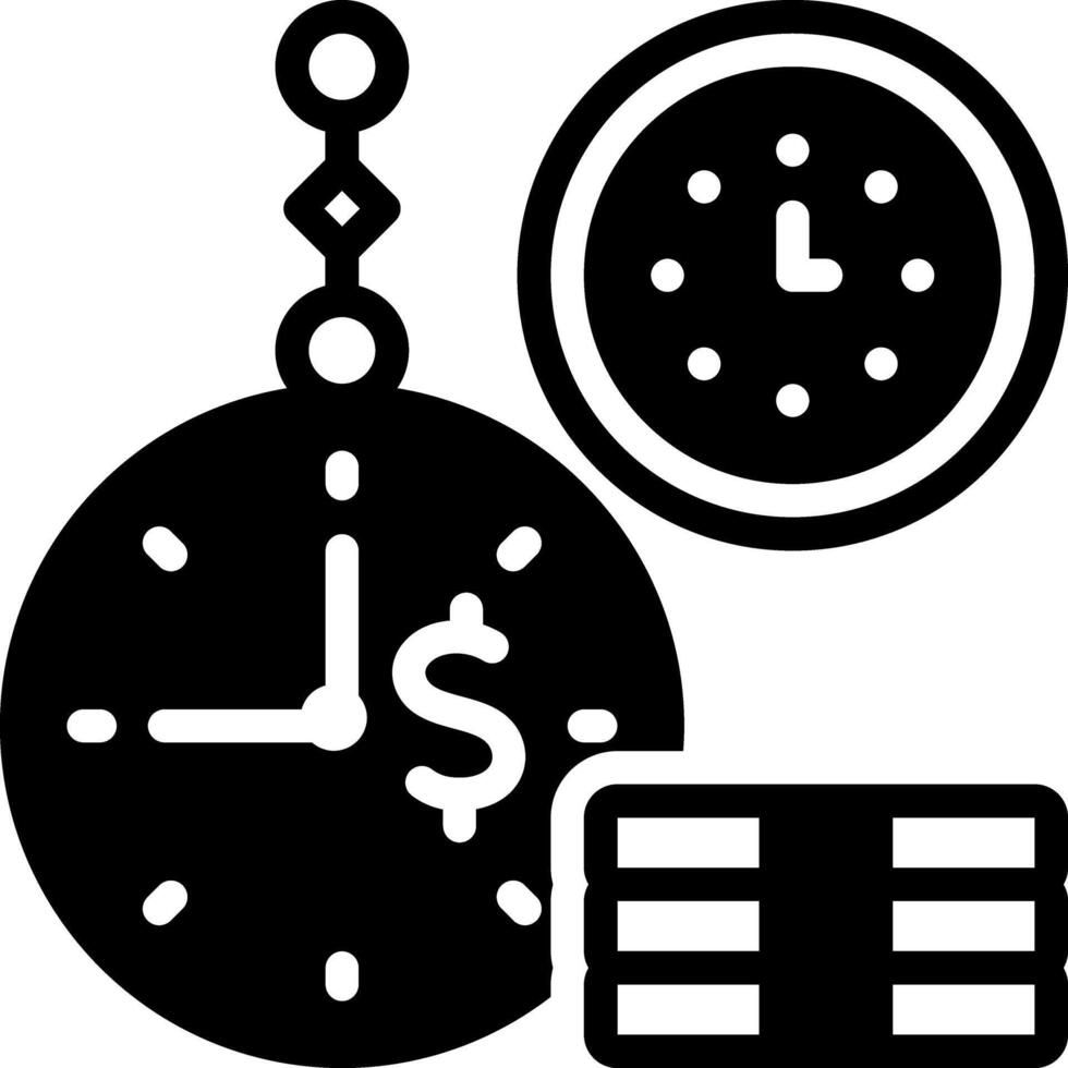 sólido negro icono para hora dinero vector