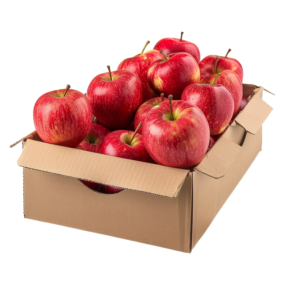 AI generated Apples in cardboard box isolated on transparent background png