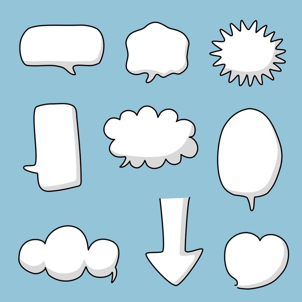 Black and white speech bubble balloon, icon sticker memo keyword planner text box banner, flat vector illustration design isolated