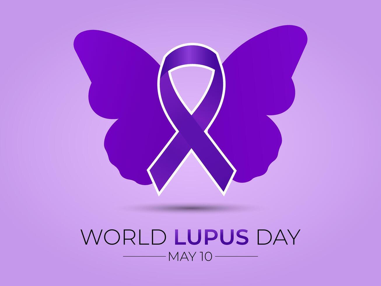 World Lupus Day 10th May with purple ribbon on a world map background. Banner poster, flyer and background design. Vector illustration.
