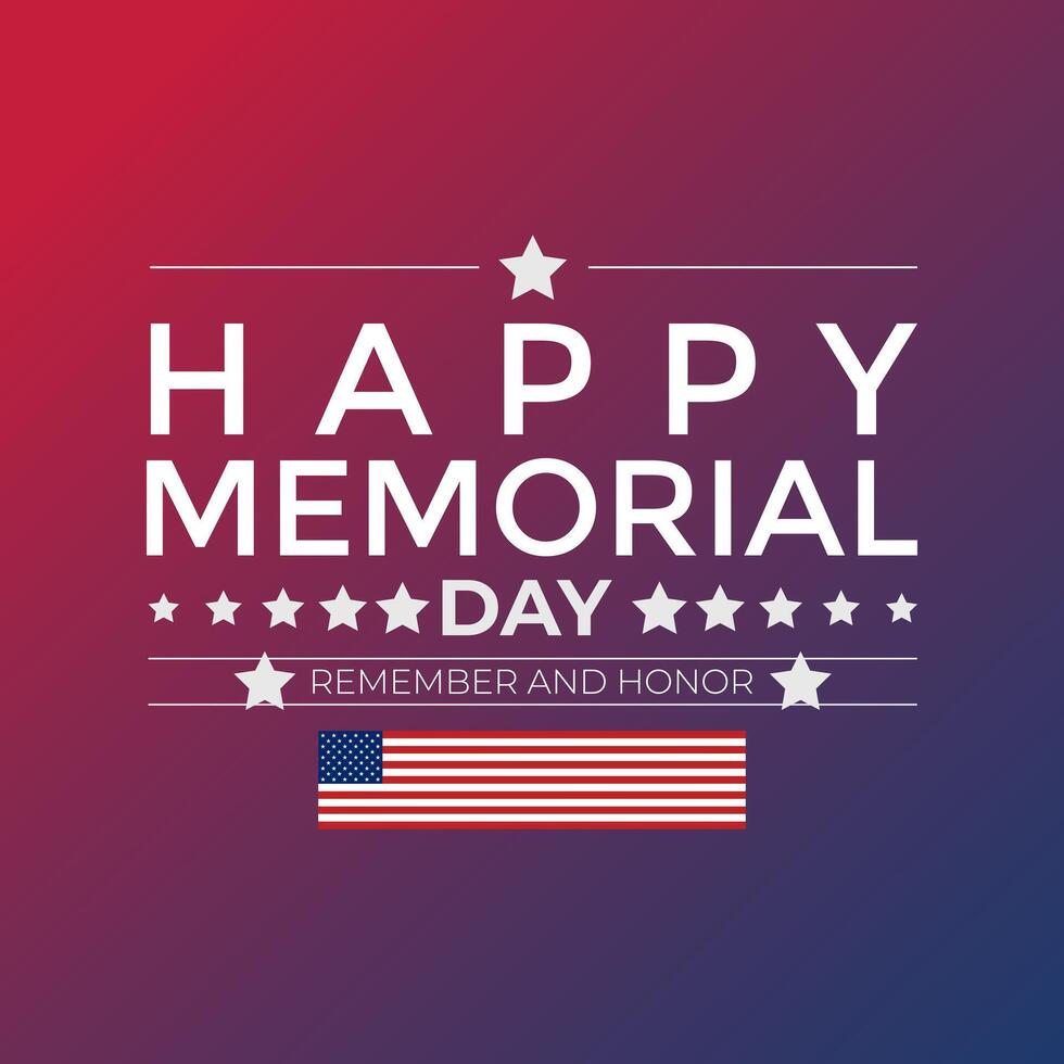 Memorial Day - Remember and honor with dark blue background with stars, stripes, the United States flag. Banner poster, flyer and background design. vector