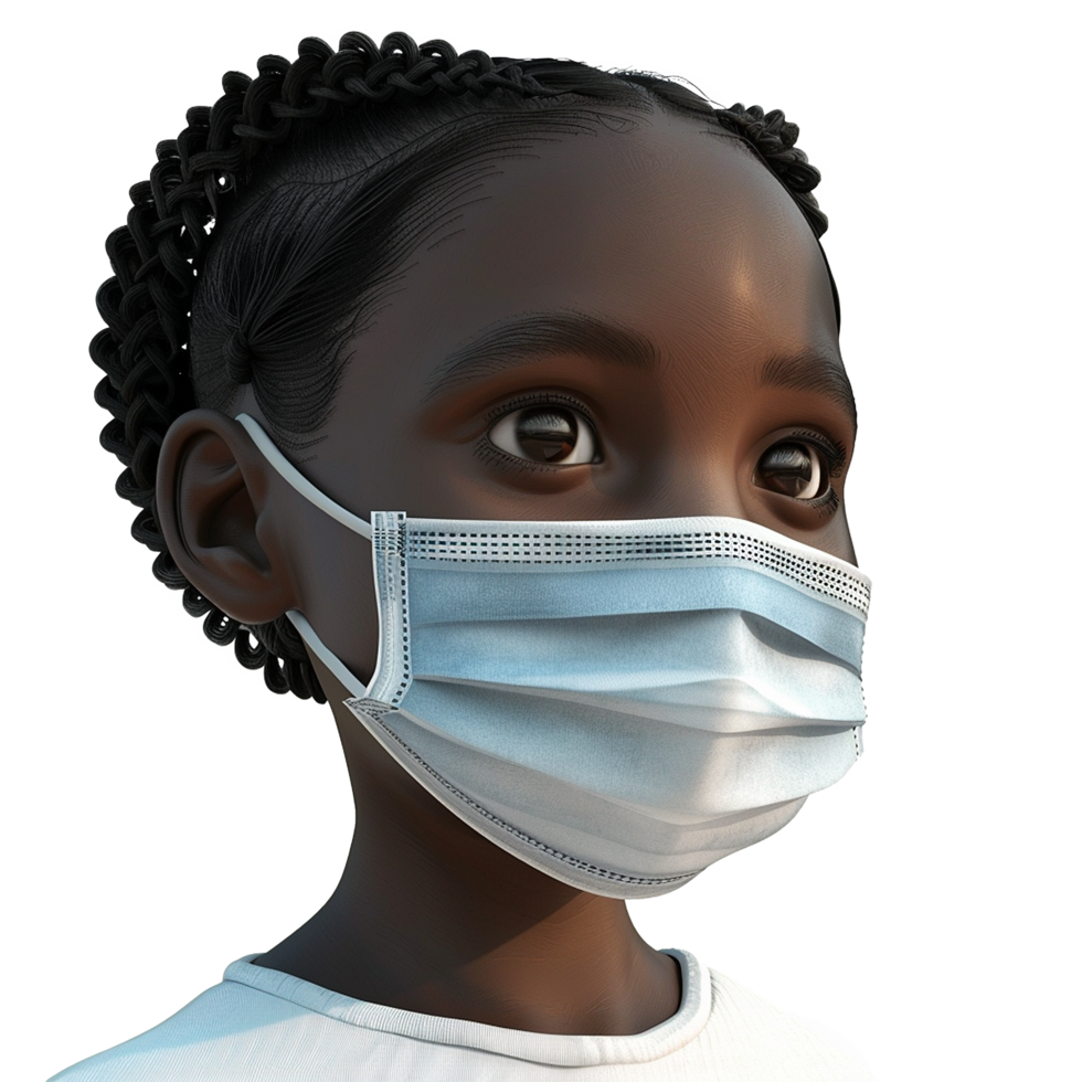AI generated 3d small black girl wear face mask png isolated on transparent background