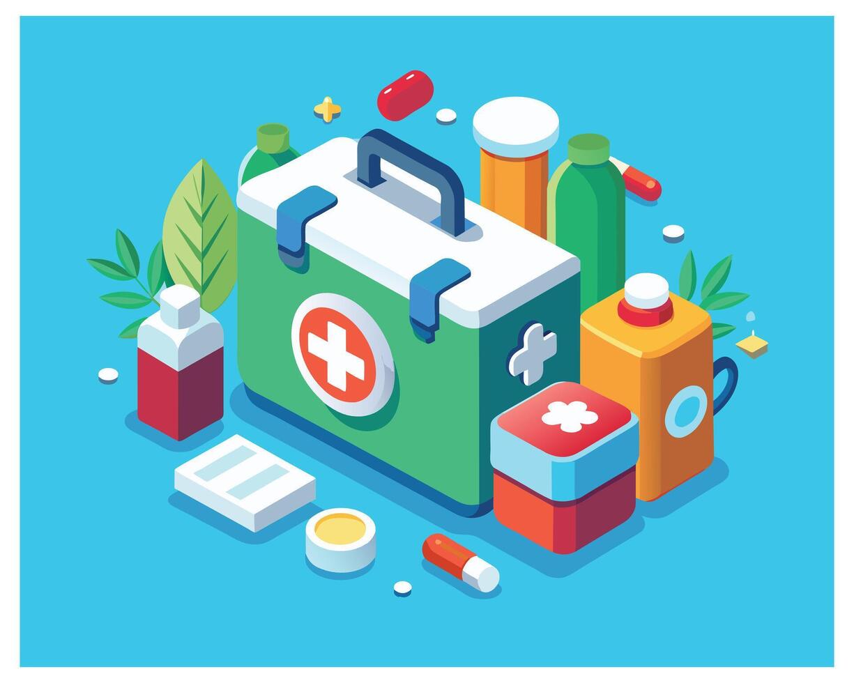 3d First Aid Medicine Box With Plus Icon Vaccinate Concept Vector