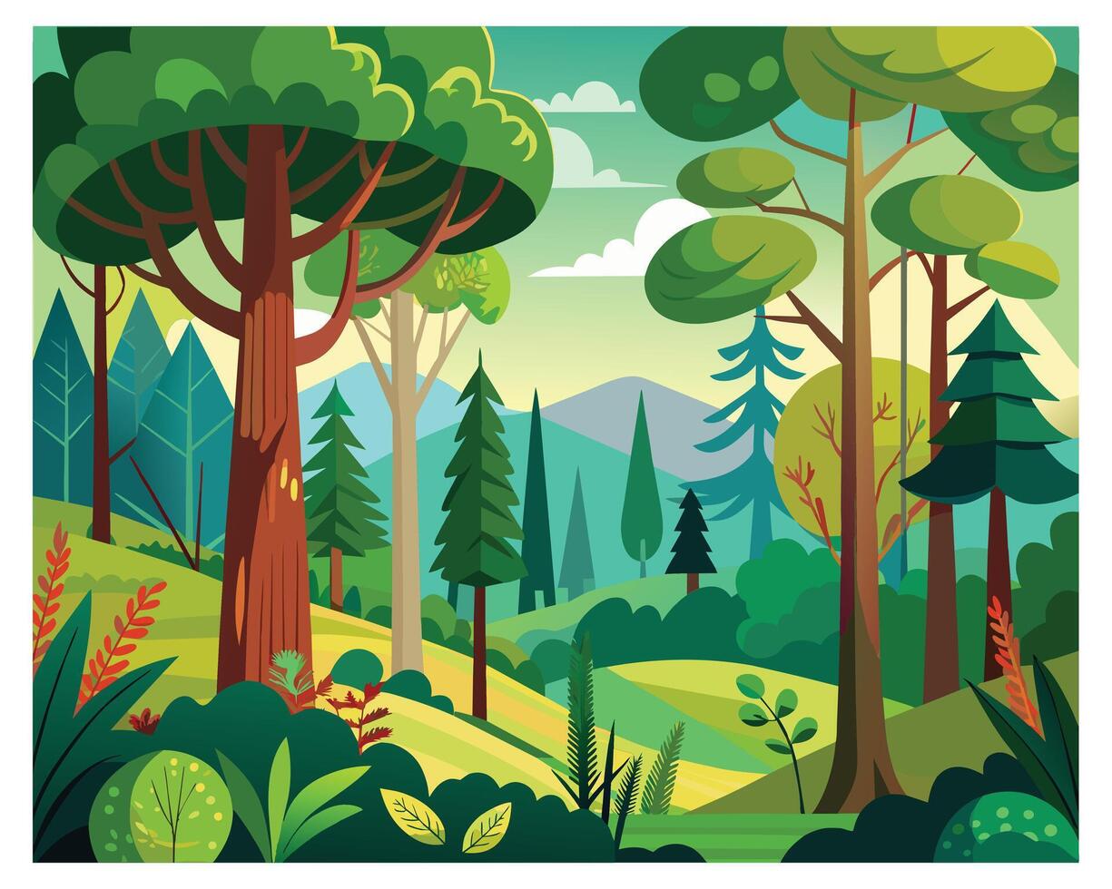 Colorful forest trees giving a cheerful and fun mood vector