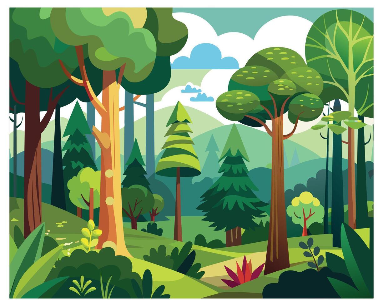 Colorful forest trees giving a cheerful and fun mood vector
