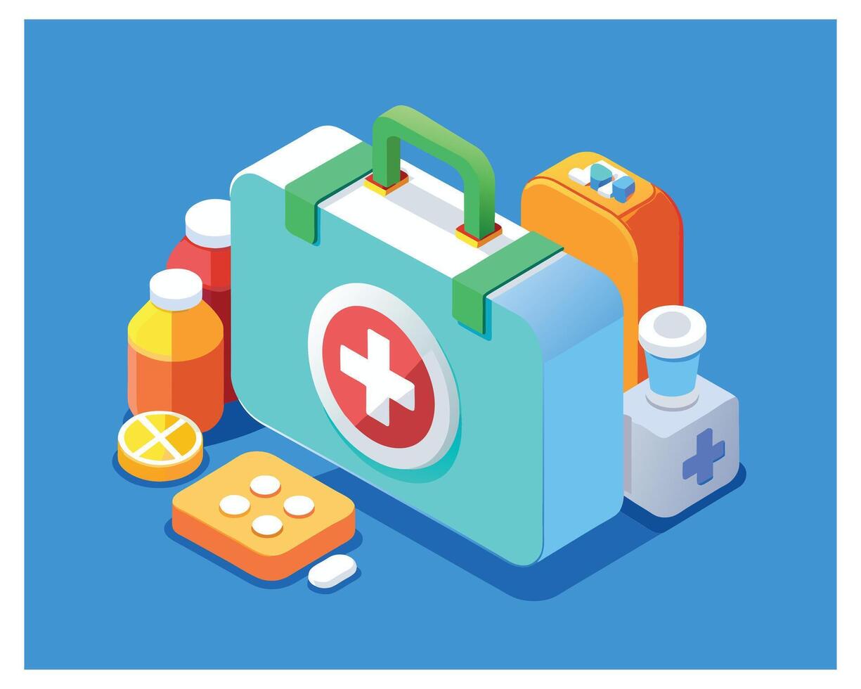 3d First Aid Medicine Box With Plus Icon Vaccinate Concept Vector