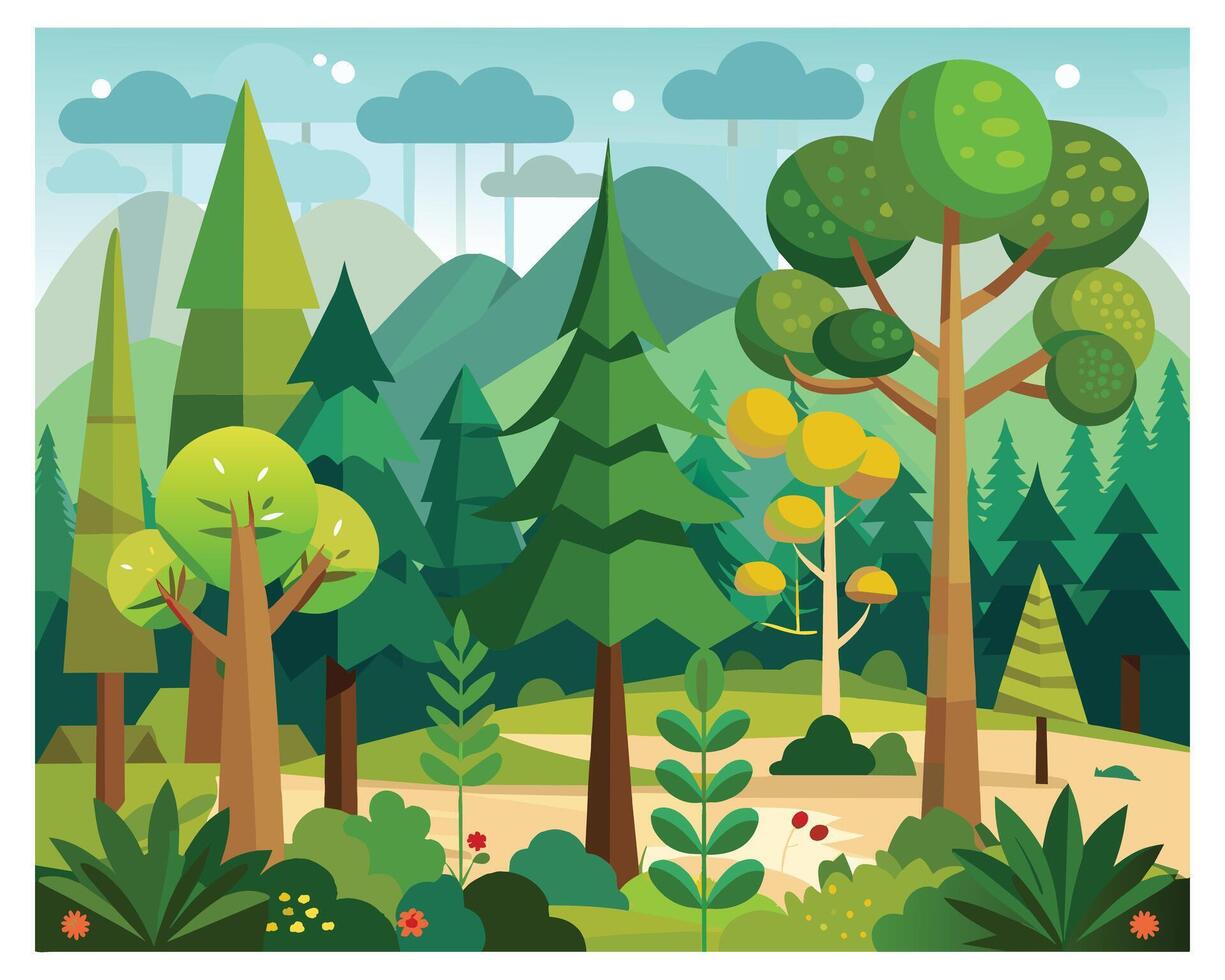 Colorful forest trees giving a cheerful and fun mood vector
