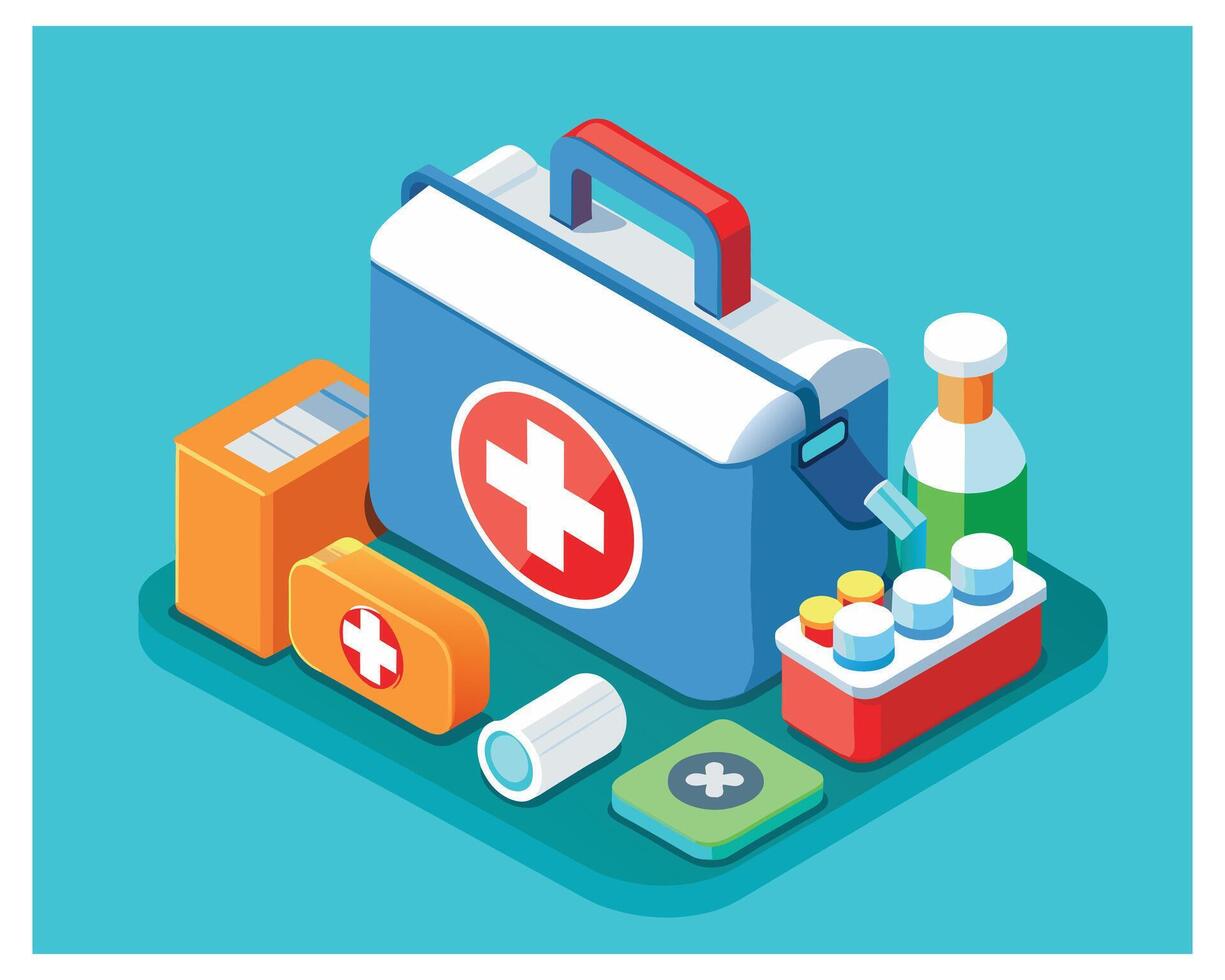 3d First Aid Medicine Box With Plus Icon Vaccinate Concept Vector