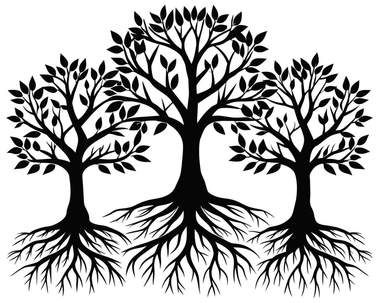 Black Tree With Roots Silhouette Stock illustration vector
